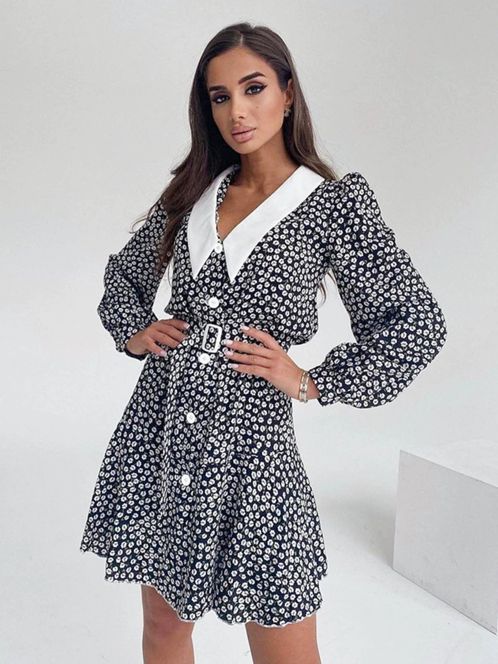 Forever 21 Puff Sleeve Floral Print Dress Fall Waist Cinched
